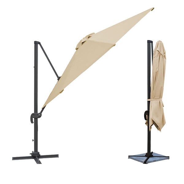 HAPPY GARDEN - Parasol déporté MOLOKAI carré 3x3m beige + housse - large