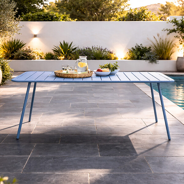 CONCEPT USINE - Table de jardin 6 places 160cm bleu BERGAME - large