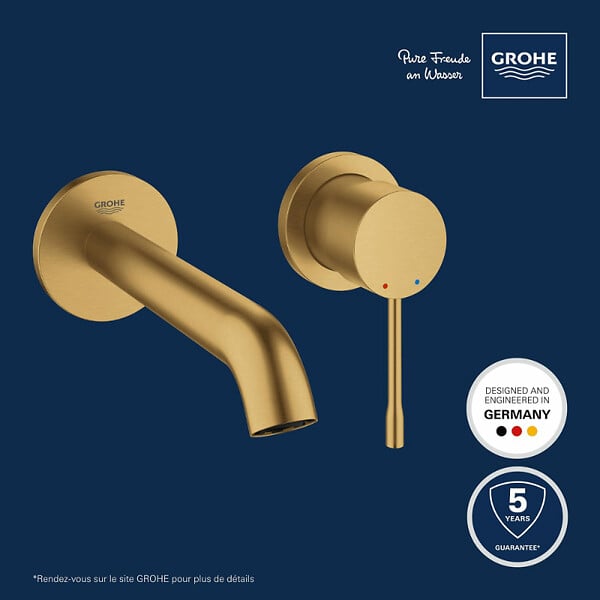 GROHE - Grohe Essence Mitigeur de lavabo monocommande, 2 trous, Taille M, Cool Sunrise Brossé (19408GN1) - large