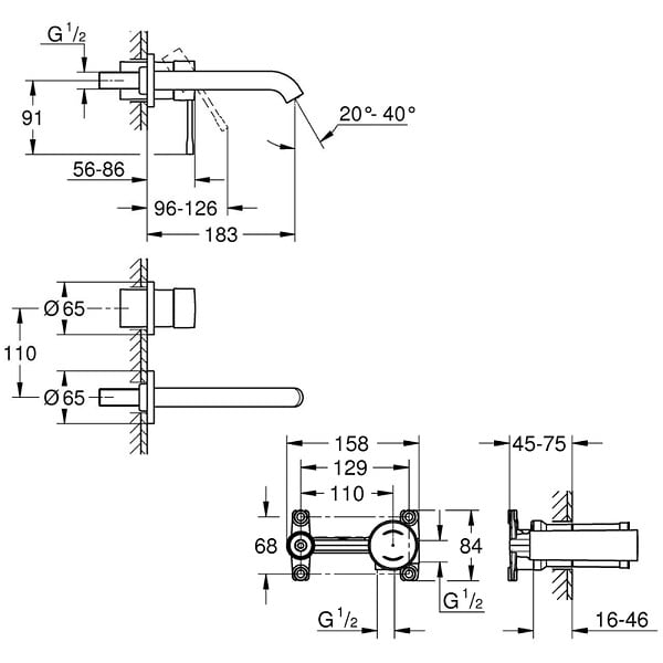 GROHE - Grohe Façade Essence Mitigeur monocommande 2 trous lavabo Taille M Cool Sunrise brossé+corps encastré - large