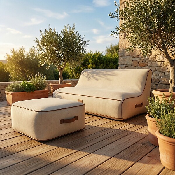 COCO LOUNGE - Pouf de jardin gonflable NUMA Collection Aloha - blanc cassé - large