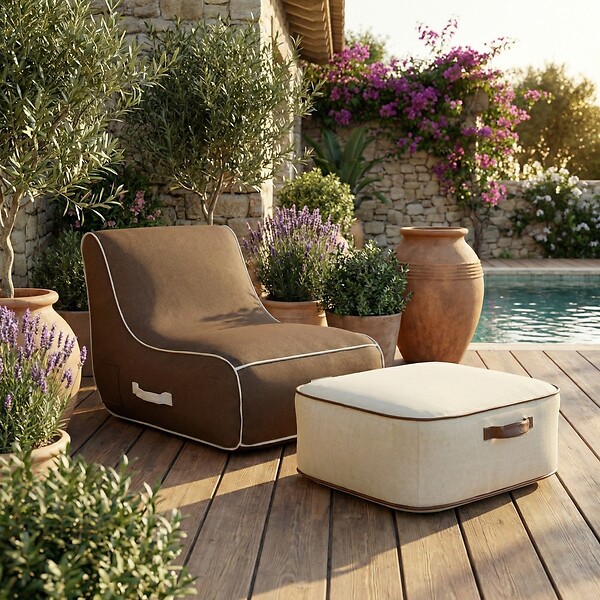 COCO LOUNGE - Pouf de jardin gonflable NUMA Collection Aloha - blanc cassé - large