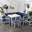 HAPPY GARDEN - Salon de jardin modulable IBIZA en tissu bleu 7 places - aluminium blanc - vignette