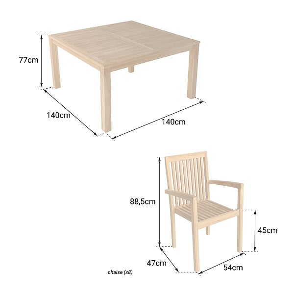 HAPPY GARDEN - Salon de jardin en teck JAVA - table carrée - 8 places - large