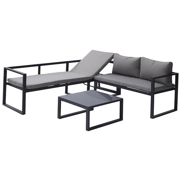 HAPPY GARDEN - Salon de jardin modulable IBIZA en tissu gris 4 places - aluminium anthracite - large