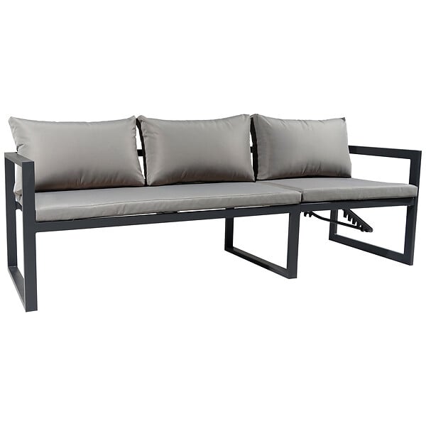 HAPPY GARDEN - Salon de jardin modulable IBIZA en tissu gris 4 places - aluminium anthracite - large