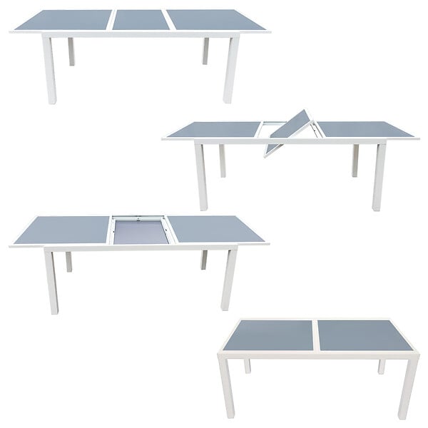 HAPPY GARDEN - Salon de jardin FIRENZE extensible en textilène gris 8 places - aluminium blanc - large