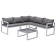 HAPPY GARDEN - Salon de jardin modulable IBIZA en tissu gris 4 places - aluminium blanc - vignette