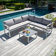 HAPPY GARDEN - Salon de jardin modulable IBIZA en tissu gris 4 places - aluminium blanc - vignette