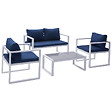 HAPPY GARDEN - Salon de jardin IBIZA en tissu bleu 4 places - aluminium blanc - vignette