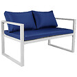 HAPPY GARDEN - Salon de jardin IBIZA en tissu bleu 4 places - aluminium blanc - vignette