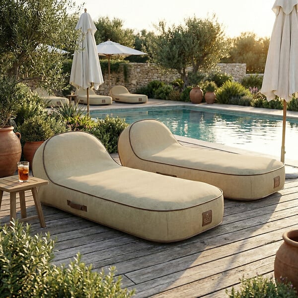 COCO LOUNGE - Transat gonflable PALMA Collection Boho - couleur toile de jute - large