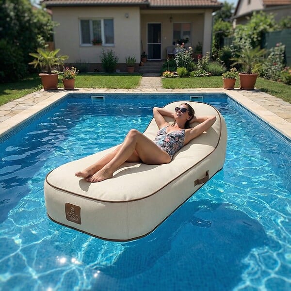 COCO LOUNGE - Transat gonflable PALMA Collection Aloha - blanc cassé - large