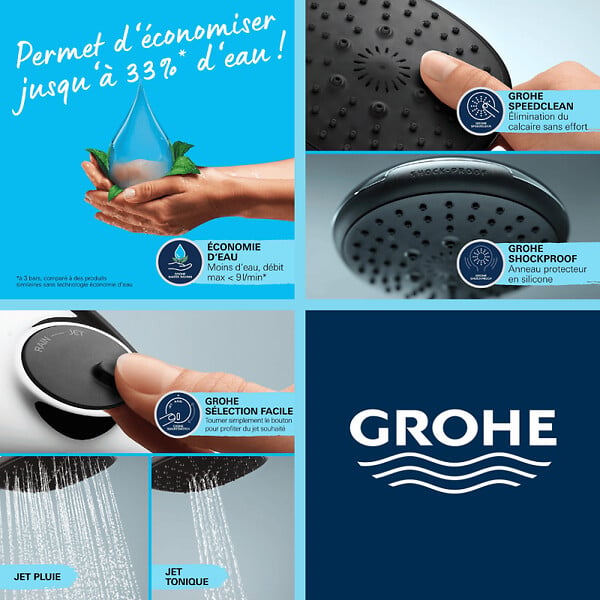GROHE - Mitigeur douche Bauloop monocommande et douchette Grohe Vitalio Start - large