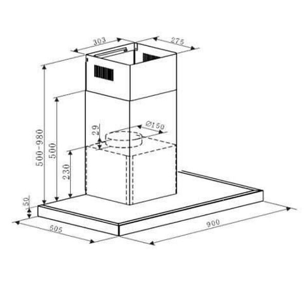 ROSIERES - hotte décorative murale 90cm 65db 504m3/h inox/verre noir - rhp90tx - large