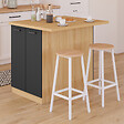 ID MARKET - Ilot central IVO 100 cm bois façon hêtre portes noires avec plan de travail - vignette