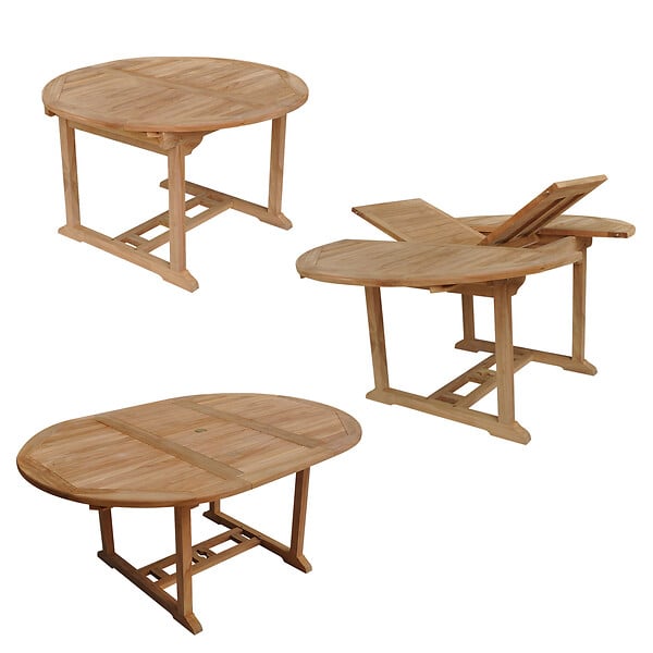 HAPPY GARDEN - Salon de jardin en teck massif LOMBOK - table ronde extensible - 6 places - large