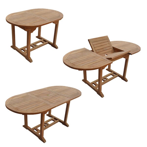 HAPPY GARDEN - Salon de jardin en teck LOMBOK - table ovale extensible - 6 places - large