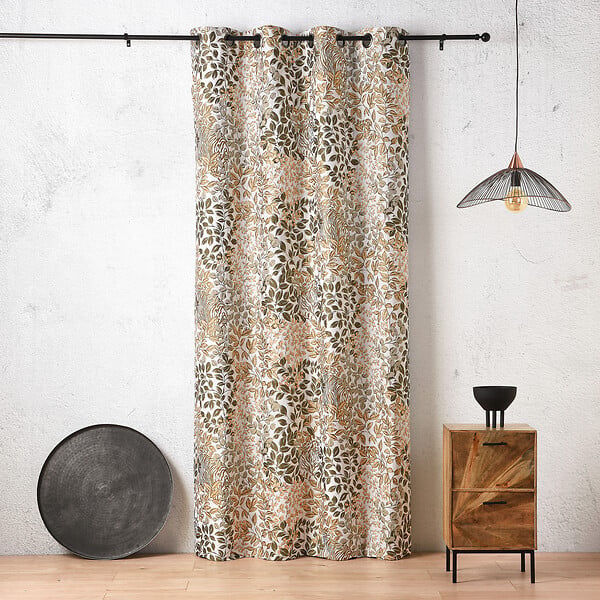 LINDER - Rideau jacquard TIGRE - Jaune doré et vert sauge - 140x240cm - large
