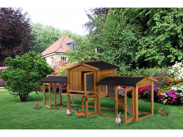 HABITAT ET JARDIN - Clapier pour lapin avec 1 étage en bois "Galina" - 224 x 53 x 84 cm - Marron - large