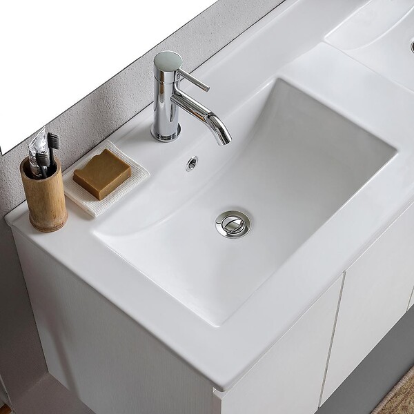 KIAMAMI VALENTINA - Meuble De Salle De Bains Suspendu 120Cm Blanc Avec Portes Et Miroir 120X110 | Bilbao - large
