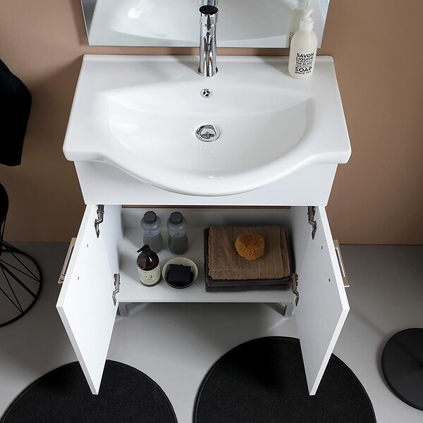 KIAMAMI VALENTINA - Meuble De Salle De Bains Au Sol 65 Cm Effet Bois Blanc Export | Rimini - large