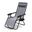 VOUNOT - Chaise longue inclinable en textilene avec porte gobelet et portable gris - vignette