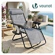 VOUNOT - Chaise longue inclinable en textilene avec porte gobelet et portable gris - vignette