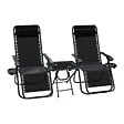 VOUNOT - Lot de 2 Chaise longue inclinable en textilene avec table d'appoint porte gobelet et portable noir - vignette
