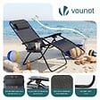 VOUNOT - Lot de 2 Chaise longue inclinable en textilene avec table d'appoint porte gobelet et portable noir - vignette