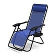 VOUNOT - Chaise longue inclinable en textilene avec porte gobelet et portable bleue - vignette