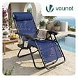 VOUNOT - Chaise longue inclinable en textilene avec porte gobelet et portable bleue - vignette