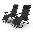 VOUNOT - Chaise Longue inclinable en testilene avec porte gobelet et portable Noir Lot de 2 - vignette