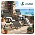 VOUNOT - Chaise Longue inclinable en testilene avec porte gobelet et portable Noir Lot de 2 - vignette