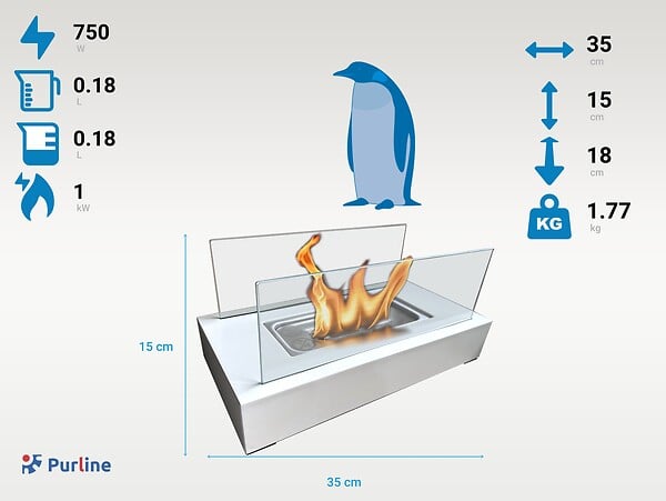 PURLINE - Cheminée à l'éthanol de table avec deux abat-jours en verre trempé - large