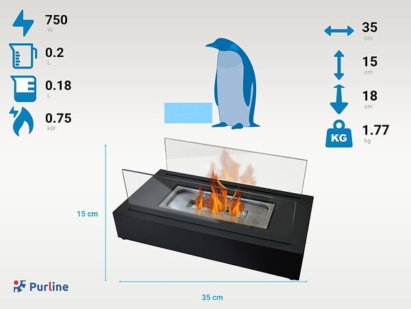 PURLINE - Cheminée à l'éthanol de table avec deux abat-jours en verre trempé - large