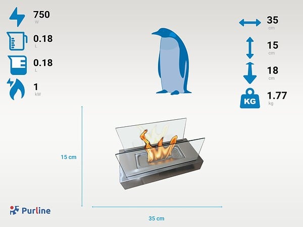PURLINE - Cheminée à l'éthanol de table avec deux abat-jours en verre trempé - large