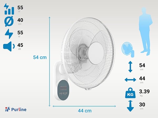 PURLINE - Ventilateur mural avec minuterie et 3 vitesses - large