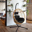 ID MARKET - Fauteuil oeuf suspendu ajouré effet rotin avec coussin noir - vignette