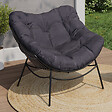 ID MARKET - Fauteuil de jardin relax LOA effet rotin gris et coussin gris - vignette