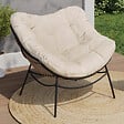 ID MARKET - Fauteuil de jardin relax LOA effet rotin avec coussin écru - vignette