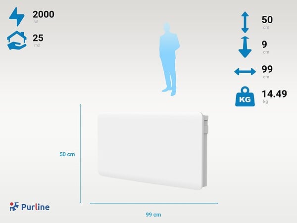 PURLINE - Radiateur à inertie avec plaque céramique interne avec contrôle WIFI - large