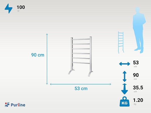 PURLINE - Sèche-serviettes électrique aluminium 100W - large