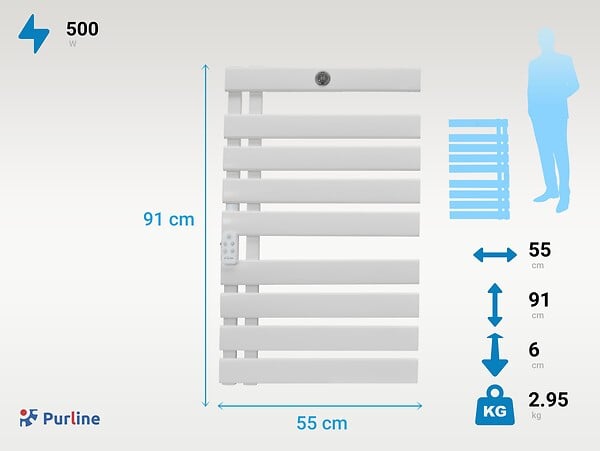 PURLINE - Sèche-serviettes mural aluminium display LED et WiFi 500W - large