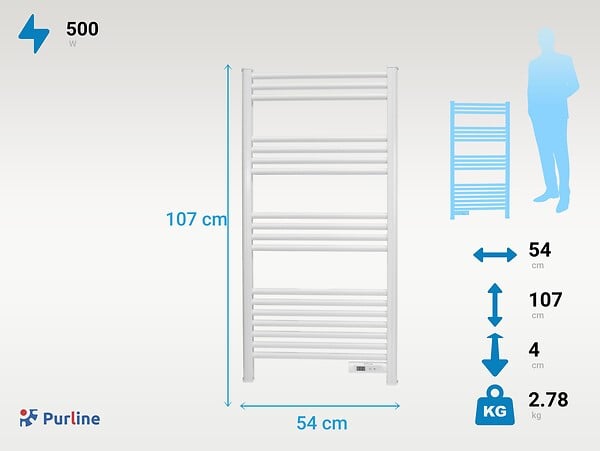 PURLINE - Sèche-serviettes avec minuterie 500W - large