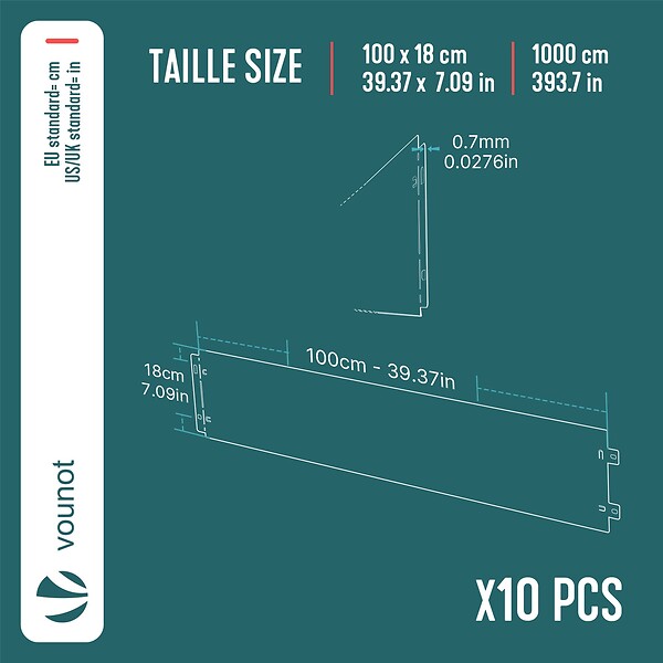 VOUNOT - Lot de 10 Bordure de jardin en métal galvanisé flexible 100x18cm - large