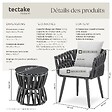 TECTAKE - Ensemble salon de jardin 2 places table chaises rope gris anthracite coussins déperlants aluminium verre mobilier extérieur terrasse - vignette