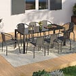 ID MARKET - Salon de jardin THELMA table 190 CM et 8 chaises empilables gris anthracite - vignette