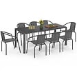 ID MARKET - Salon de jardin THELMA table 190 CM et 8 chaises empilables gris anthracite - vignette