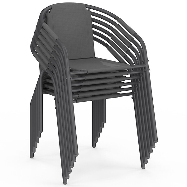 ID MARKET - Salon de jardin THELMA table 190 CM et 8 chaises empilables gris anthracite - large